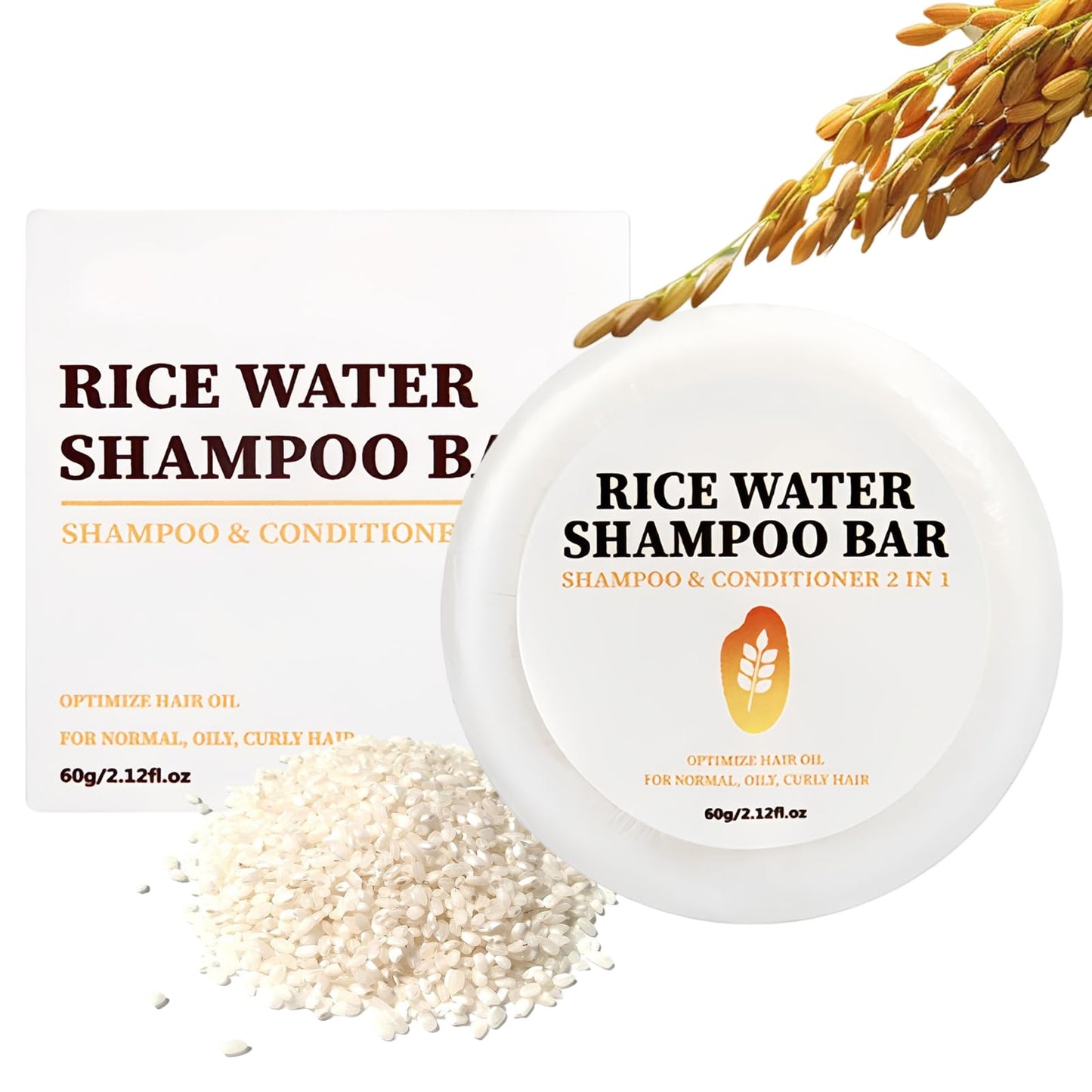 AuraBeen 2-in-1 Rice Water Shampoo & Conditioner Bar for Hair Growth with Coconut Oil & Argan Oil - Anti Hair Loss Shampoo Bar