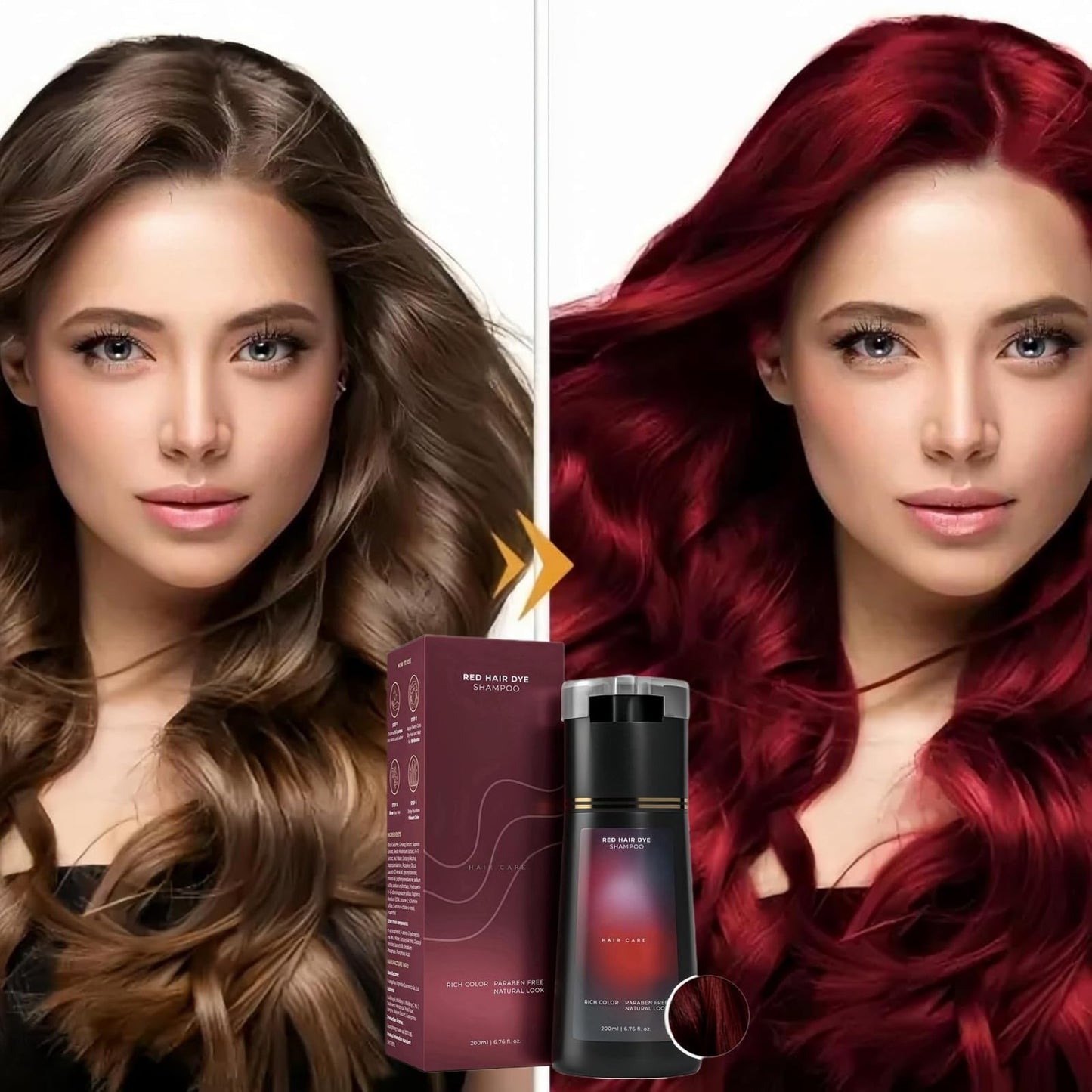 Xinyig Red Hair Care Instant Dye Shampoo,Hair Dye Shampoo Women,Polar Hair Dye Shampoo,Colouring Shampoo for Women,Anti Grey Shampoo,3 in 1 Instant Hair Dye Shampoo,Long Lasting Hair Color Shampoo(Red)