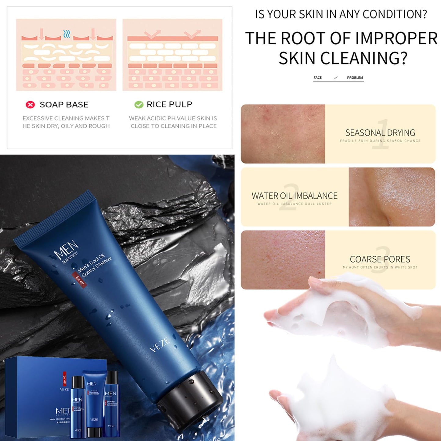 HAORQEE Mens Skincare Gift Set for Teenage Boys, Simple Skin Care Sets & Kits, Hydrate Brightening Sets for Teenagers Boyfriend, Includes Cleanser-Toner-Lotion(3PCS)-Clean Pore Oil Control Moisture Hydrate