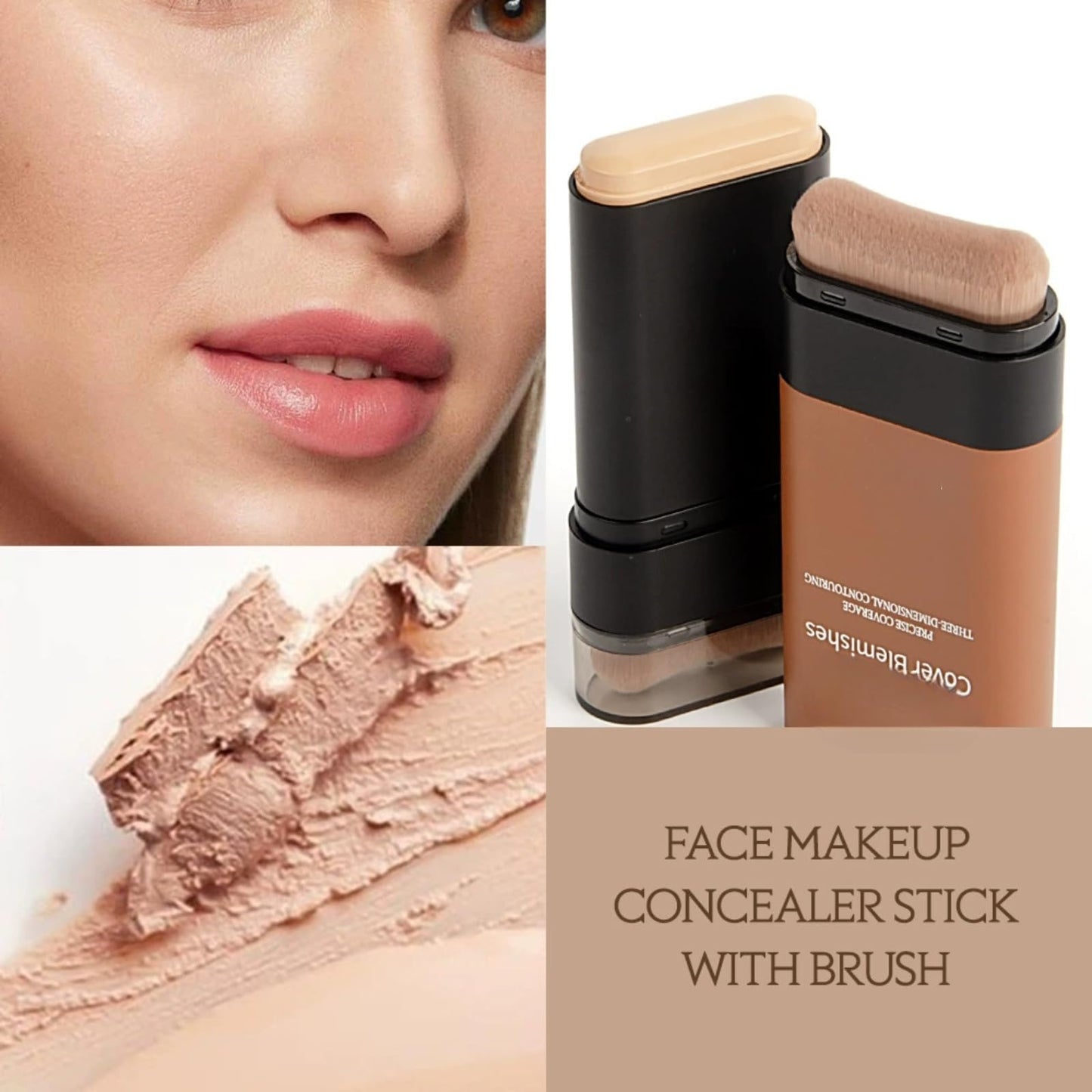 OuXing Makeup Multi-Use Full Coverage Concealer Stick,Makeup Foundation,Contour Stick,Cream Foundation with Built-in Brush,Long Lasting Hydrating Fa-ce Found-ation,Found-ation S-tick,03#