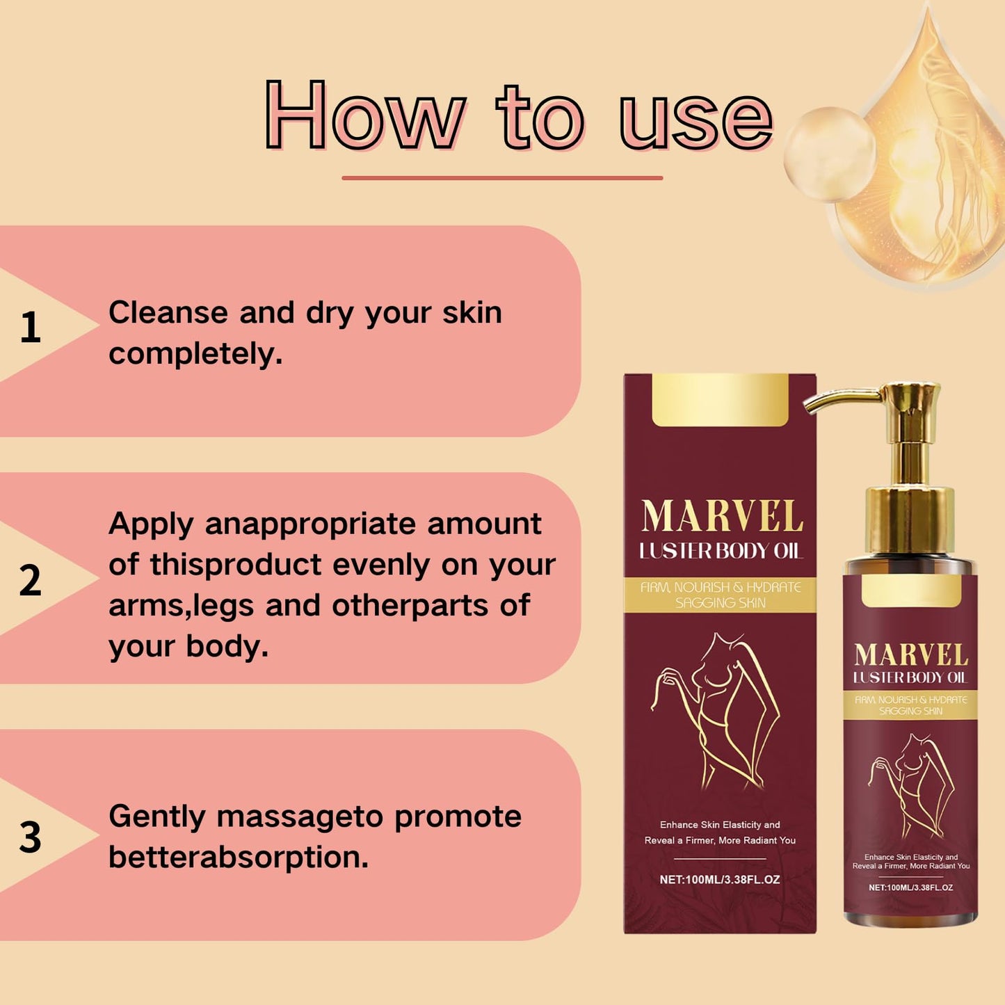Cureluxe Luxury Firming Magic Body Oil for Women - Moisturising Dry & Saggy Skin with Sweet Almond, Castor, Grapeseed & Camellia Oils, Massage Oils for Date Night, Brigh-Tening Scented Skin Treatment