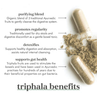 Fushi Organic Triphala Capsules, 60 Caps | Fresh-Ground Whole Food | Body Tonic, Cleansing & Detoxifying the system, Regulating Digestive System | Ayurvedic Medicine| Ethical & Vegan |Made in the UK