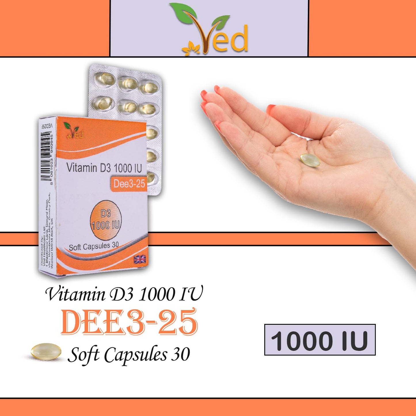 VED Vitamin D3 1000 IU SOFTGEL | 30 Days Supply