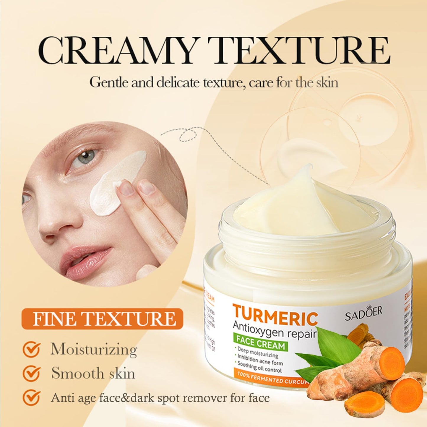 FALILUV Turmeric Face Cream, Anti Aging Face Cream For Skin Lightening, Anti Wrinkle Face Cream,Dark Spot Corrector Remover For Face, Erase Fine Lines,Firming Face Moisturiser