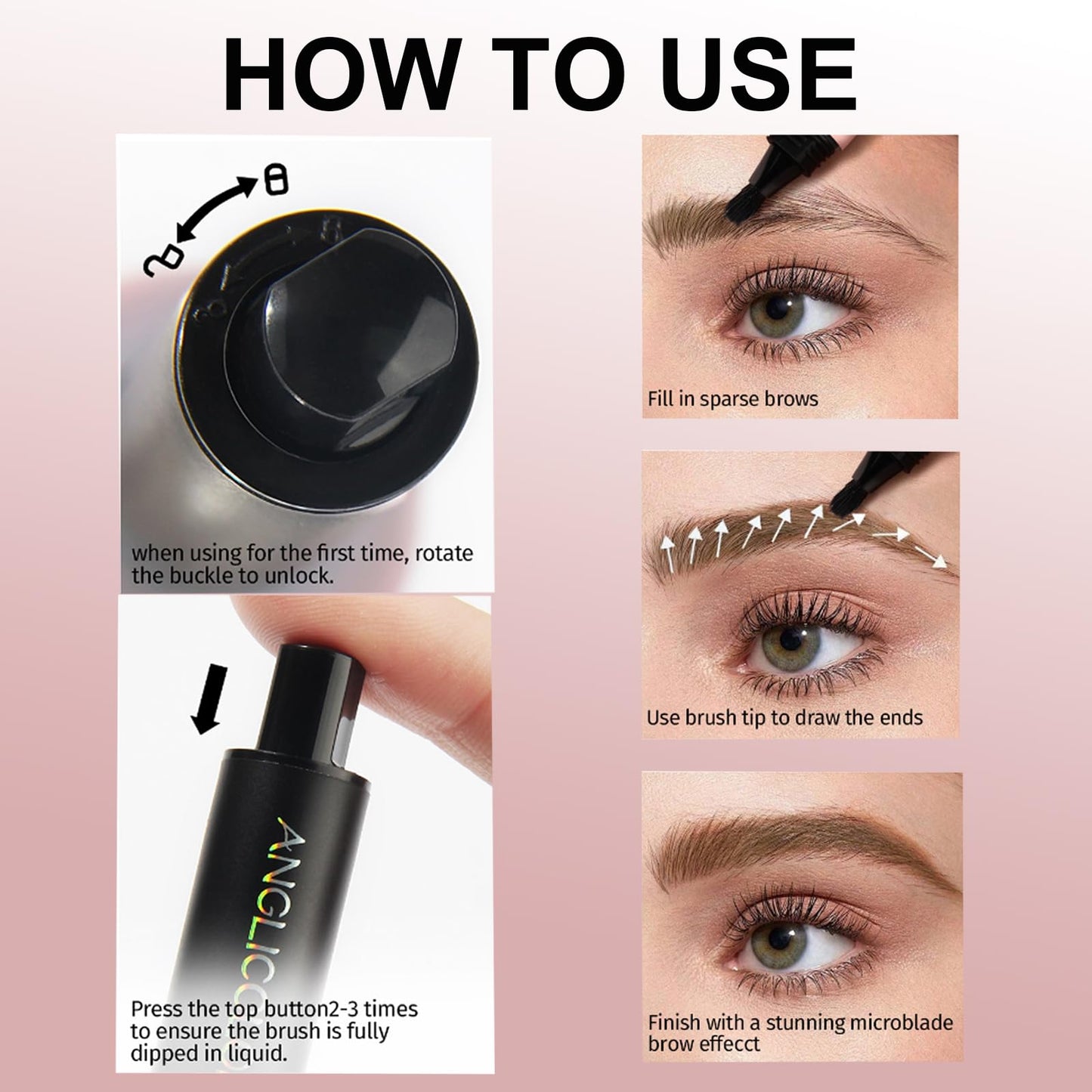 Shengqialun Upgraded Brow Pencil Brow-Fection Angled Brush & Dip, Beauty Brow Easy To Color, Eye Brow Pen Last All Day, Waterproof Eyebrow Pencil Liquid Eyebrow Pen for Women (Blond)