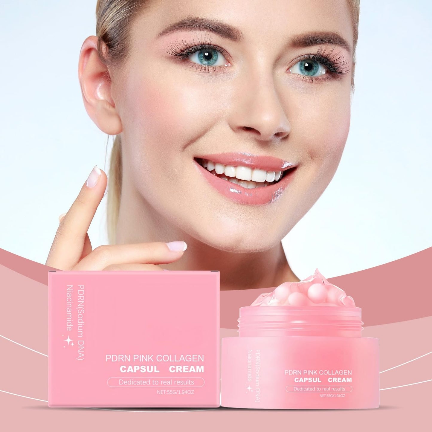 SingHao Pink Collagen Cap/sule Cream,Face Moisturiser with Niacinamide & Hydrolyzed C/ollagen,Anti-Aging Co/llagen F/ace C/ream,Col/lagen Gel Fa/ce,Collagen Moisturiser Fac/e Women,Skin Tightening Cream
