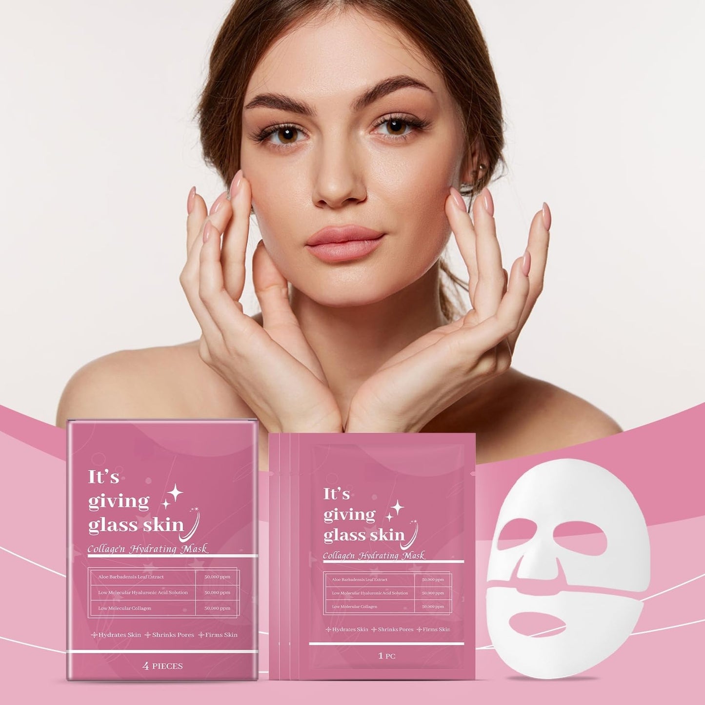 Fankayi 4PCS Colla-gen Mask,Deep Hydration Face Masks,Face Masks for Firming & Moisturising,Hydrating Face Mask,Colla-gen Face Mask Overnight,Deep Hydration Anti-Wrinkle,Reduce Fine Lines & Wrinkles,Firming