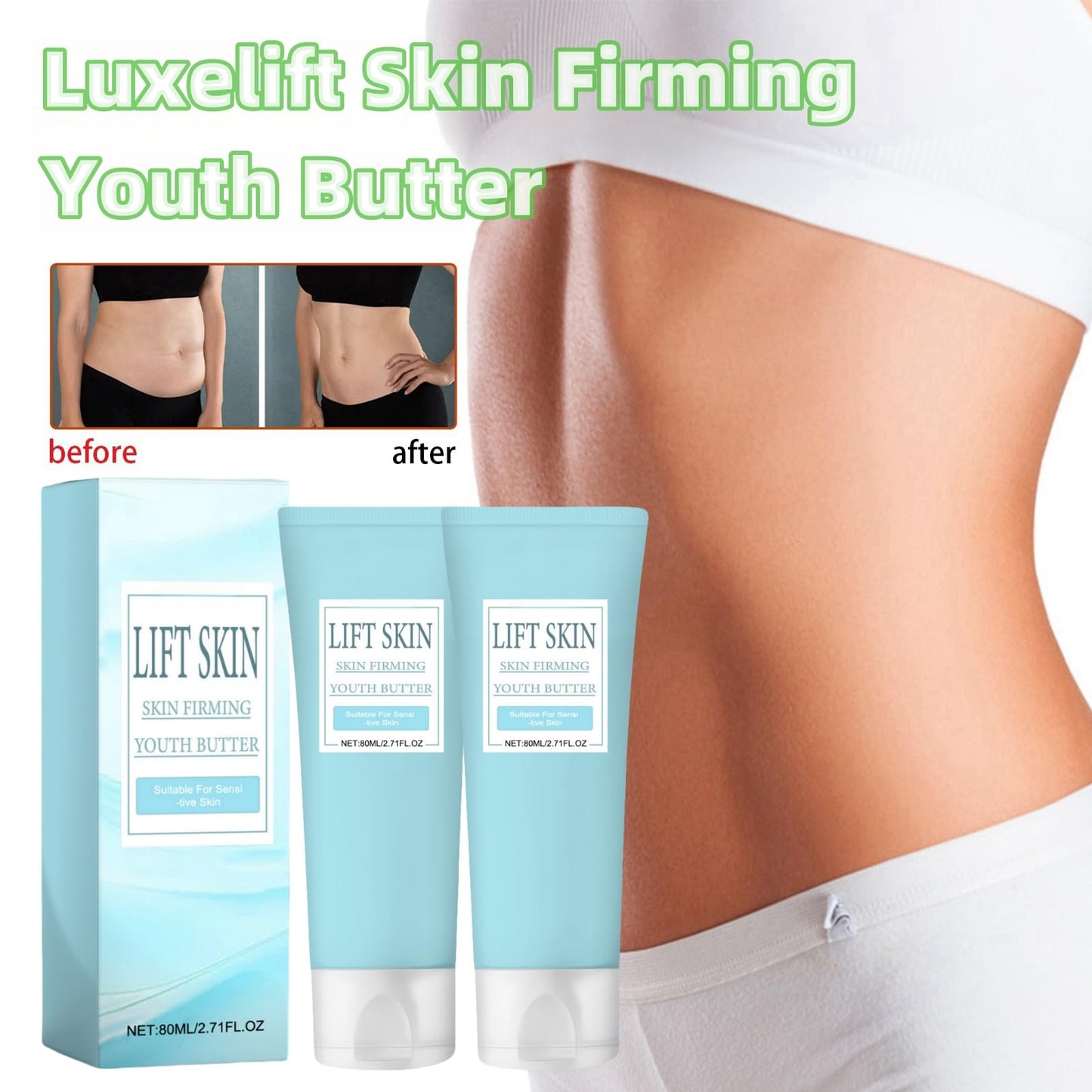 Oumun 2PCS Luxelift Skin Firming Youth Butter,Luxelift Skin Firming Butter,80ML Skin Firming Body Cream,Luxelift Skin Firming Cream,Firming Body Lotion,Firming Body Cream,Skin Tightening Cream for Body