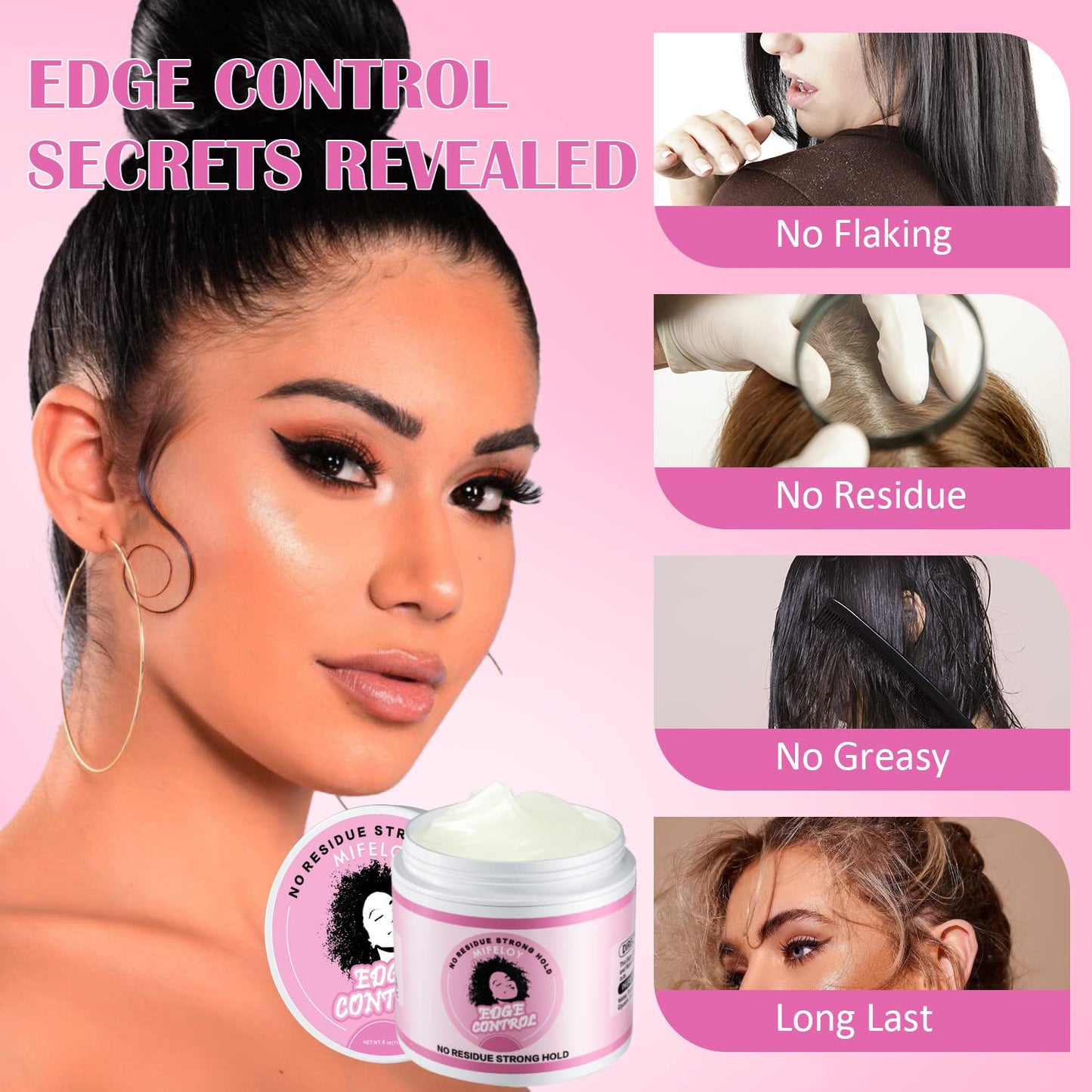 Hair Edge Control Wax 113g, Hair Pomade Tamer for Women Smoothing Flyaways Taming Frizz Hair, Non-greasy Styling Cream Gel, Strong Hold Non-greasy Slick Back Hair Glue, Bed Head Waxes for Wig