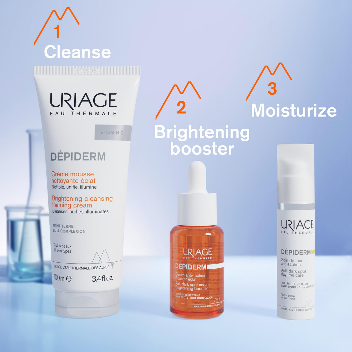 Uriage Dépiderm Brightening Cleansing Foaming Cream 100ml - Cleanses, Unifies, Illuminates Matte Complexion - Corrects and Prevents Dark Spots - Power of Mela-Technology & Vitamin C