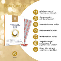 Healthspan Multivitamin Gold (90 Tablets) | A-Z Formulation | Wellbeing & Immune Support | Algal Source Vitamin D3 | Vitamins A, B, C, D, E & K | Calcium, Iron, Magnesium, Selenium & Zinc | Vegan