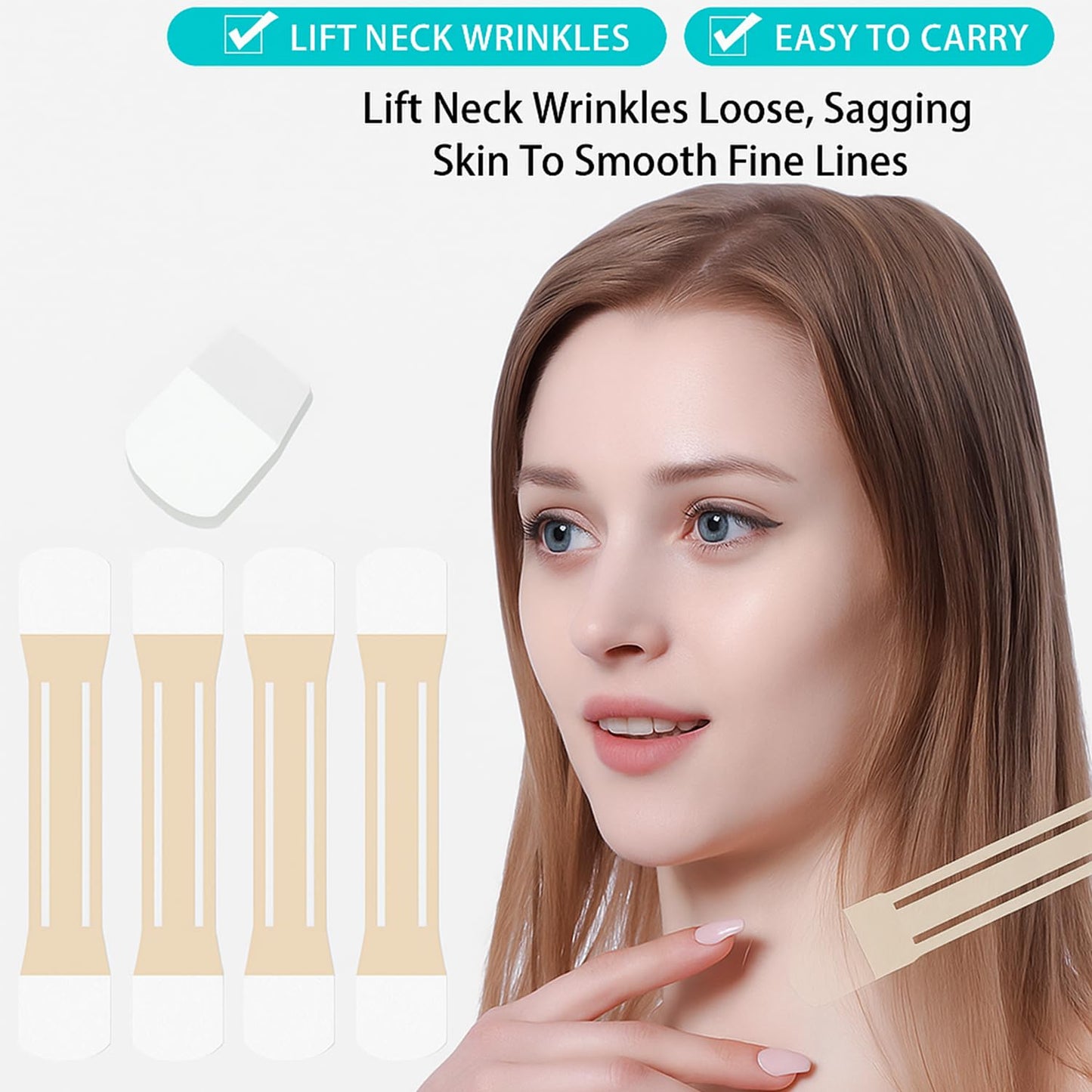 AurolaGlow Instant Neck Lift Tape – Invisible Face & Neck Lifting Patch for Women. Effortlessly Smooth Wrinkles, Double Chin & Saggy Skin Perfect for Women & Girls(4 Elastic Bands and 20 Replacement Patch)