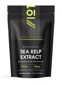 ALPHA01 Sea Kelp Extract 2520mg Tablets - 500μg Natural Iodine - 180 Vegan Tablets (6 Months Supply) - High Strength 30:1 Ascophyllum Nodosum Extract - Resealable and Recyclable Pouch by Alpha01