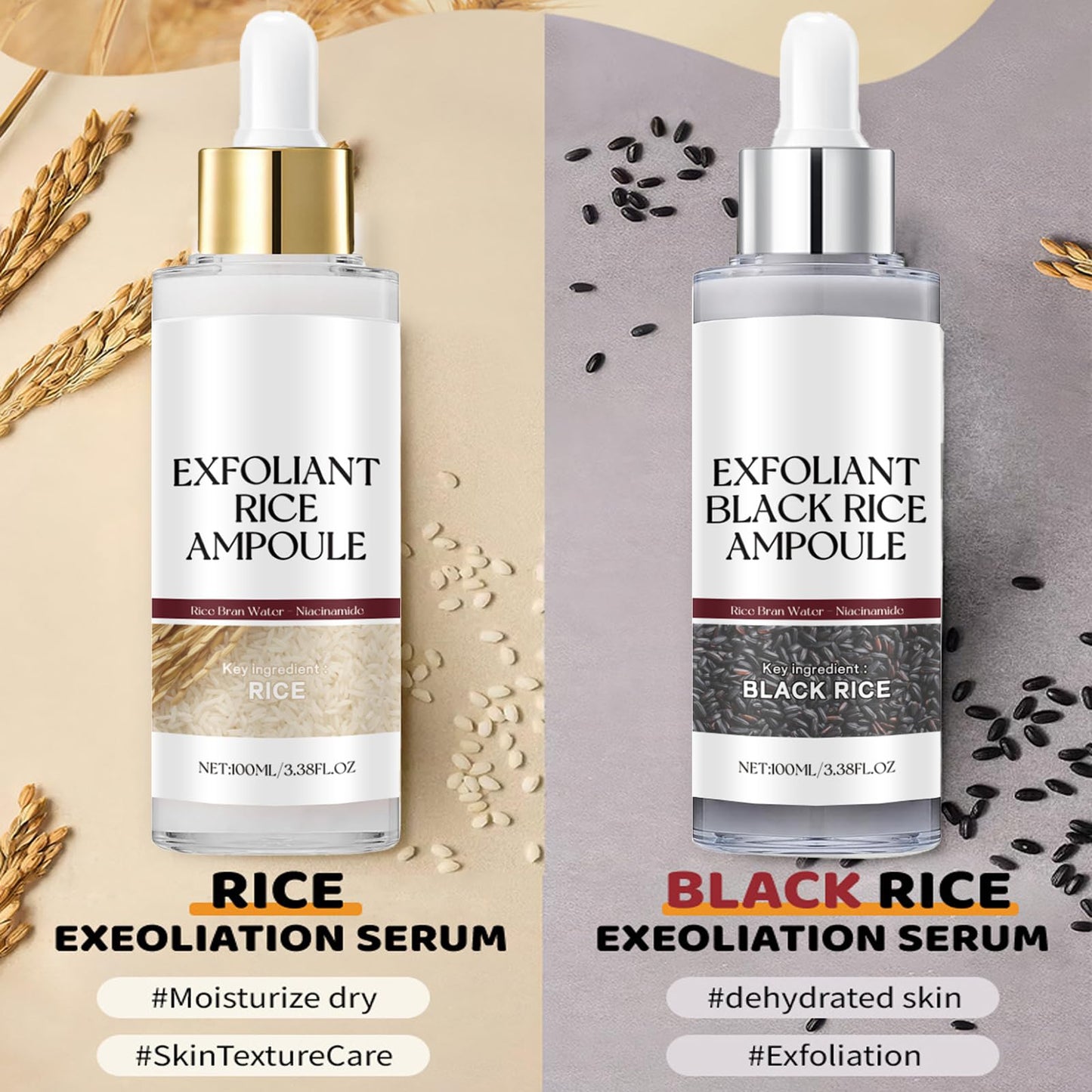 MEITREND Peel Shot Glow Rice Ampoule Duo, White & Black Rice Face Exfoliator Pore Minimizer, Gentle Soft Facial Scrub Exfoliator, Blackhead Remover, Acne Treatment, and Smooth Skin(30ml & 30ml)