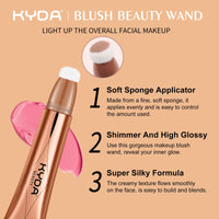 KYDA Blush Beauty Wand, Liquid Face Touch Rouge with Cushion Applicator, Long Lasting Natural Shimmer Silky&Smooth Cream Glowing Blush Makeup, 0.6 fl.oz (#8)