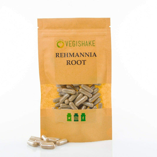 vegishake Rehmannia Root HPMC Capsules 980mg Prevent Grey Hairs Maintain Hair Colour Health Fatigue Kidney Adrenal Glands Vegan Halal Kosher (60 Capsules)