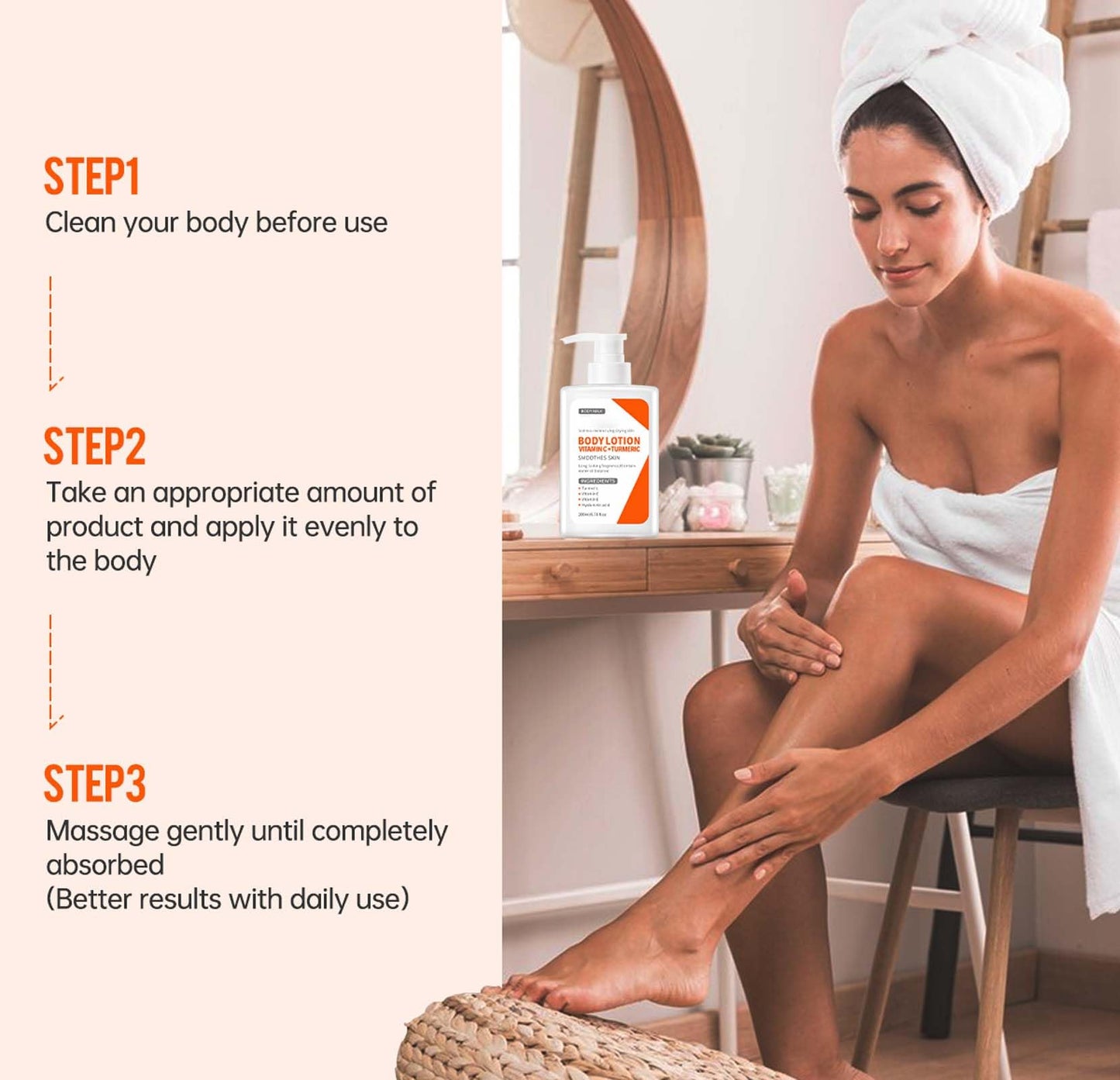 Trendyfave Turmeric Body Lotion, Body Moisturiser With Turmeric And Vitamin C, Remove Dark Spots, Moisturizing Body Lotion for Dry Skin, Body Skin Care Smooth Skin, Large-capacity 200ml