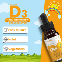 Tresible Baby Vitamins D3 Drops (1 Month Supply) - Breastfeeding Vitamins for Babies to Develop Strong Bones, Muscles & Teeth - Vegan Vitamin D Drops Baby Newborn to 5 Years - 30ml Baby Immune Support