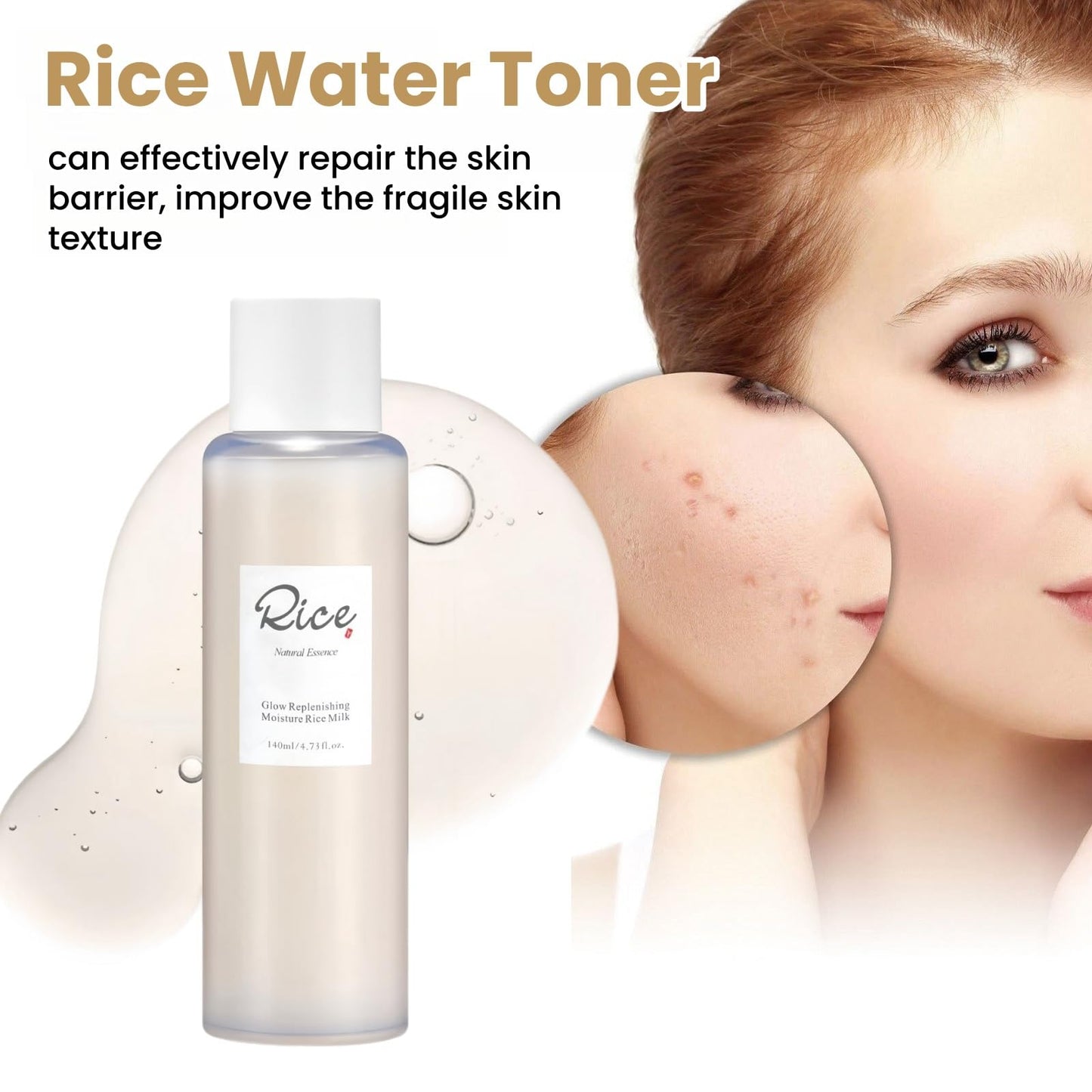 140ml Rice Water Toner,Rice Face T/oner,Rice to/ner for Women,Hydrating Ton/er,Rice Serum,Natural Moisturizer Glow Essence,Mois/turizing Soothing Tone/r,Essence Toner,Moisturizing Rice Extract