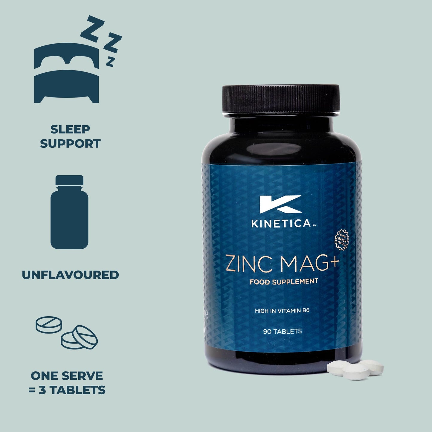 Kinetica Zinc Mag | 90 Capsules | 420 mg Magnesium | 16.5 mg Zinc | 193μg Selenium | 4.8mg B6 | 30 Servings | Sleep aid | Vegan & Vegetarian Friendly