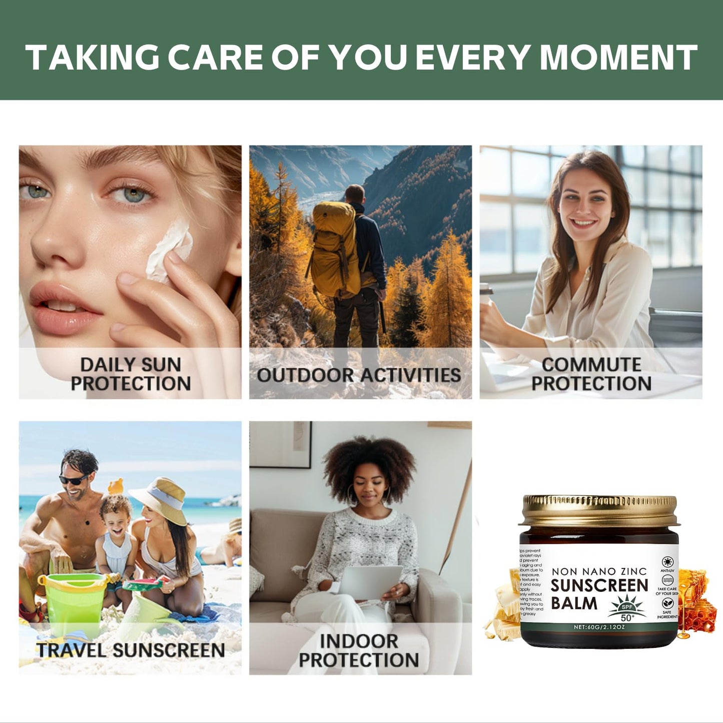 Lumiter Beef Tallow Sunscreen SPF 50+, Deeply Nourishing Organic Sun Cream, Grass Fed Beef Tallow Skin Care, Tallow Unscented Suncream SPF 50, 60g