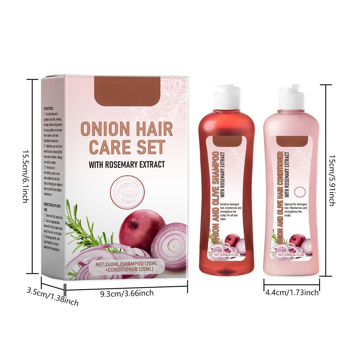 Bploar Rosmarino Onions Shampoo Conditioner Set - Hair Growth and Volume, 120ml Duotegen Hair Loss for Stronger and Thicker Hair