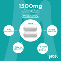 MOBU Magnesium Glycinate 1500mg with Vitamin B6 – 120 Vegan Capsules - High Strength - 315mg Elemental Magnesium - Pure with No Fillers or Binders UK Made