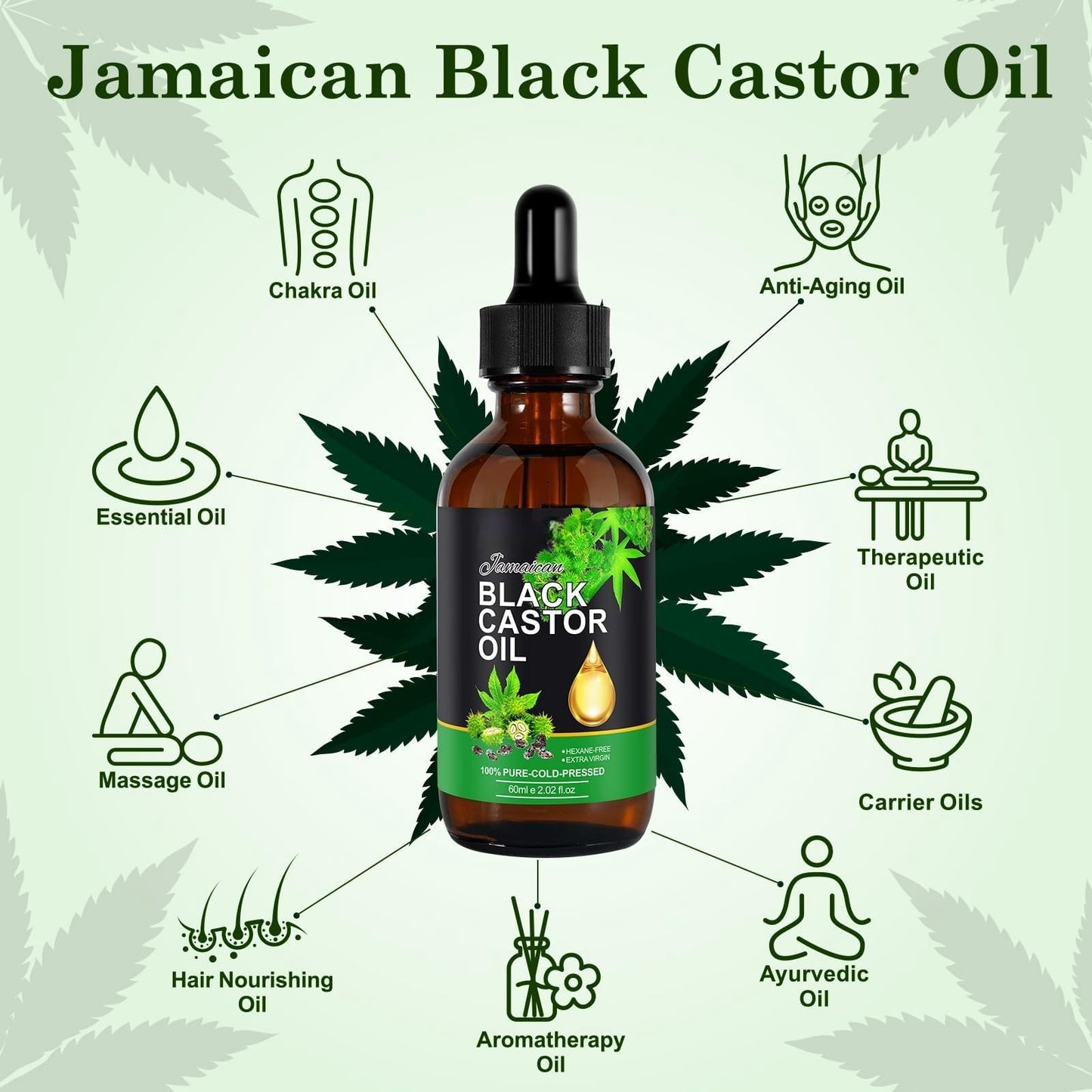 LaluluTek Jamaican Black Castor Oil - Pure Cold Pressed Essential Oil for Body/Face/Skin - Includes 60ml Bottle & 30 Disposable Cotton Packs in Star Shape