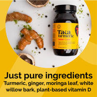 Taka Turmeric, 90 Caps Organic Joint Care Supplements with Turmeric Black Pepper Extract Vitamin D & Ginger, Organic Turmeric Ginger and Black Pepper Capsules, Vegan, Recyclable Packaging