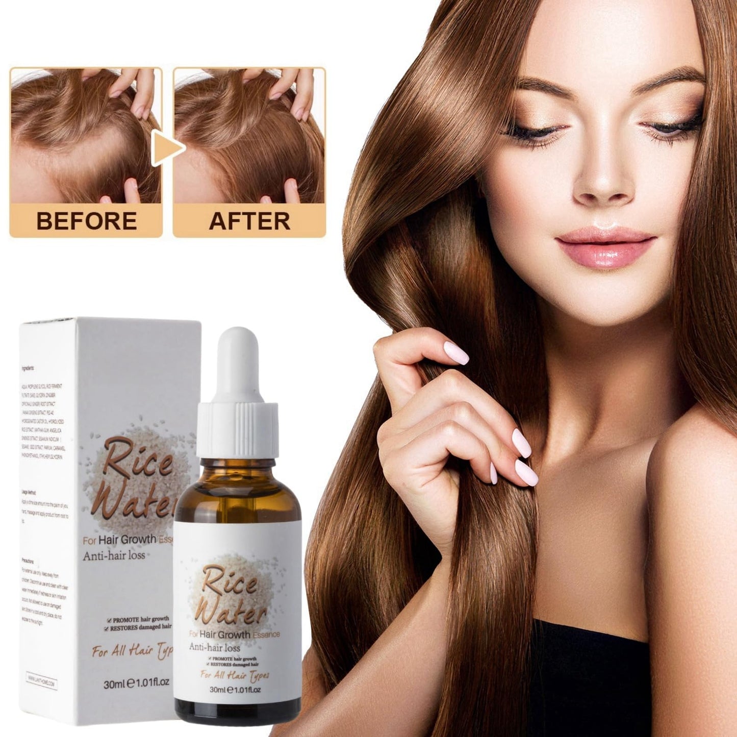 HIVETZ 2pcs Rice Water for Hair Growth,Rice Water Serum for Hair Growth,Hair Growth Oil for Thinning Hair and Hair Loss,Rice Water Hair Serum for Dry Damaged Hair,Hair Fall Treatment for Women,Hair Growth