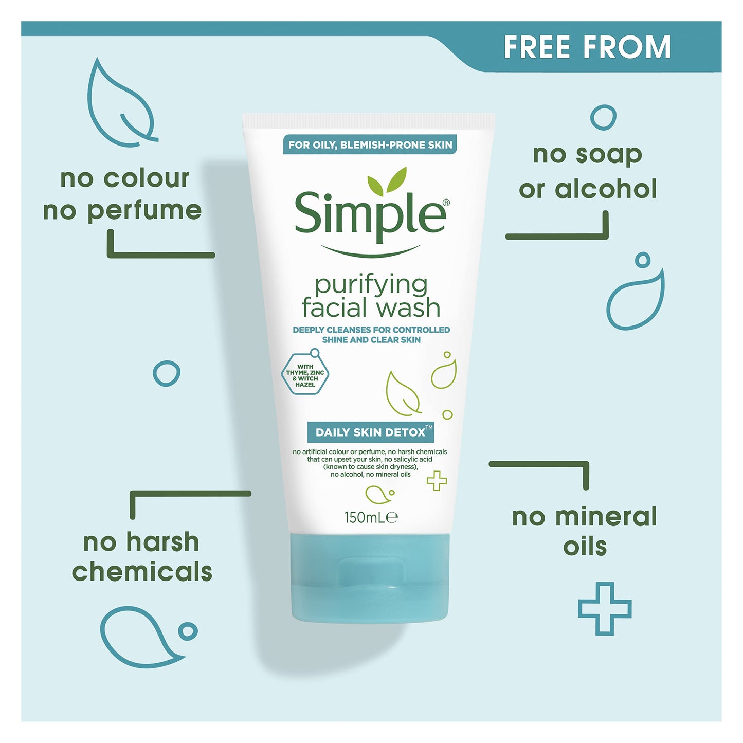 Simple Daily Skin Detox Purifying Facial Wash, 150ml