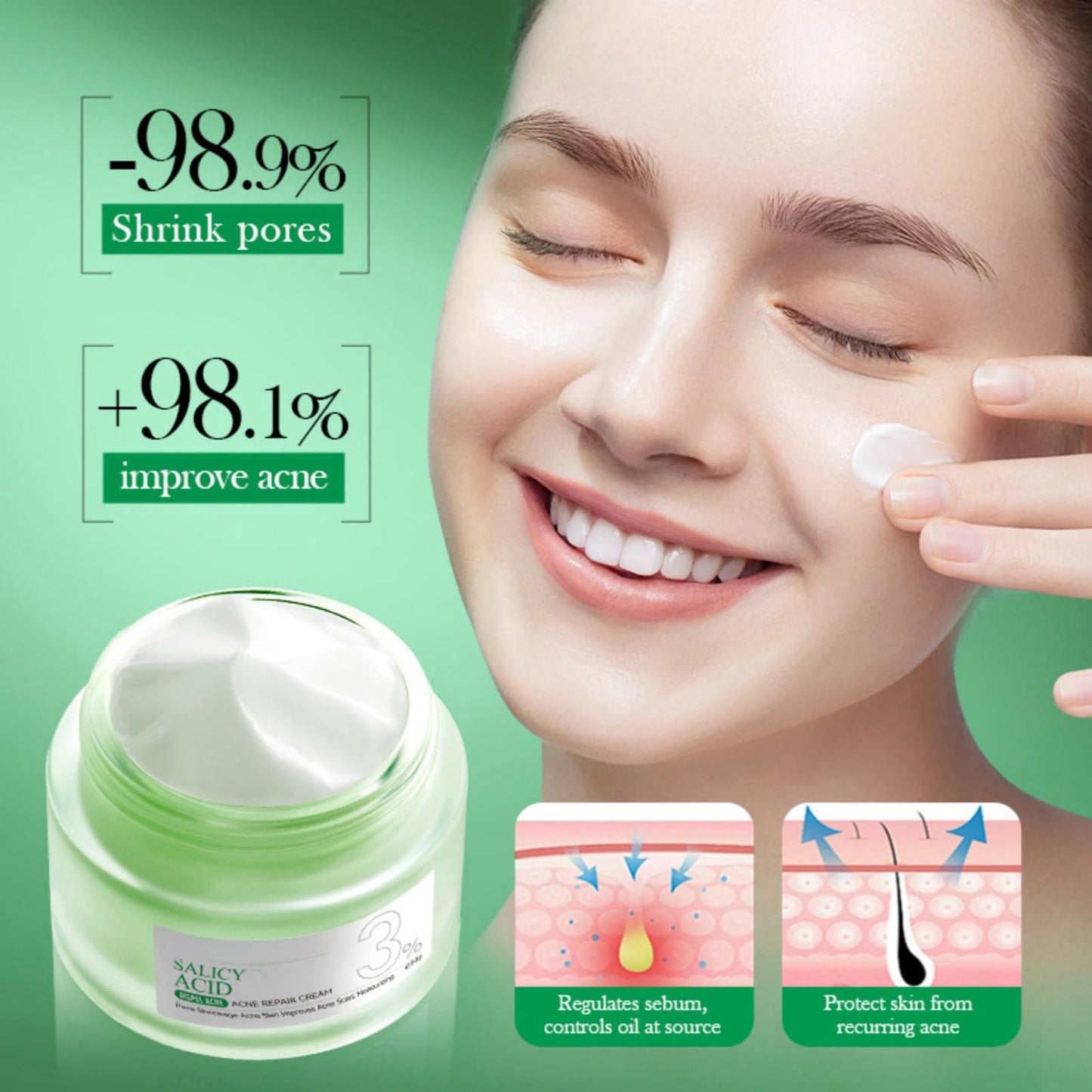 50g Salicylic Acid Acne Cream,3% BHA Spot Cream for Acne,Anti Redness Crea-m for Face,Ac-ne Scar Removal Cre-am,Pimple Cre-am for Redness,Moisturizing Face Cr-eam for Women,Dark Spot Remover for F-ace