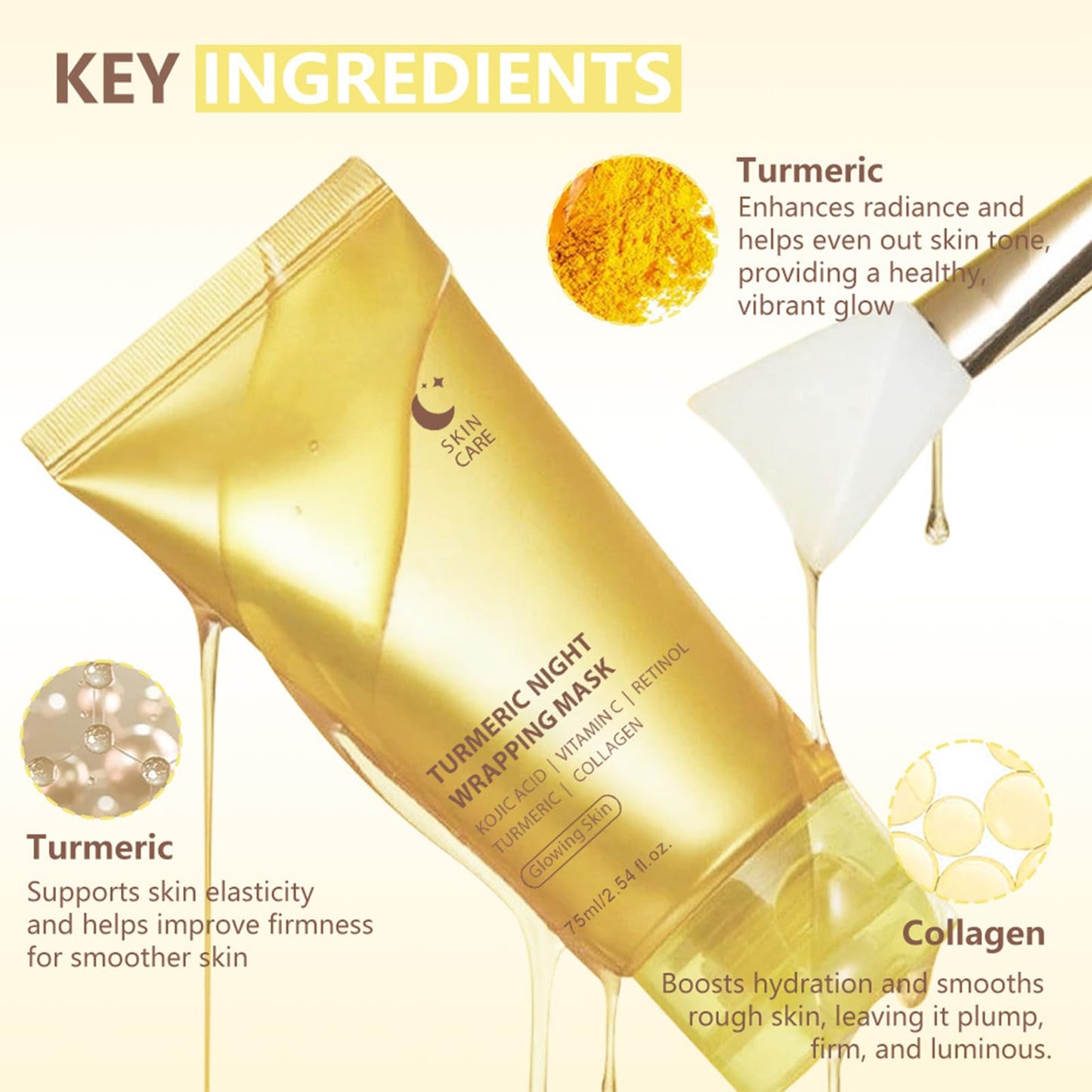 Turmeric Collagen Face Mask, Collagen Night Wrapping Mask, Peel Off Face Masks, Overnight Korean Skincare – Hydrating, Brightening & Firming Facial Treatment For Glowing Skin