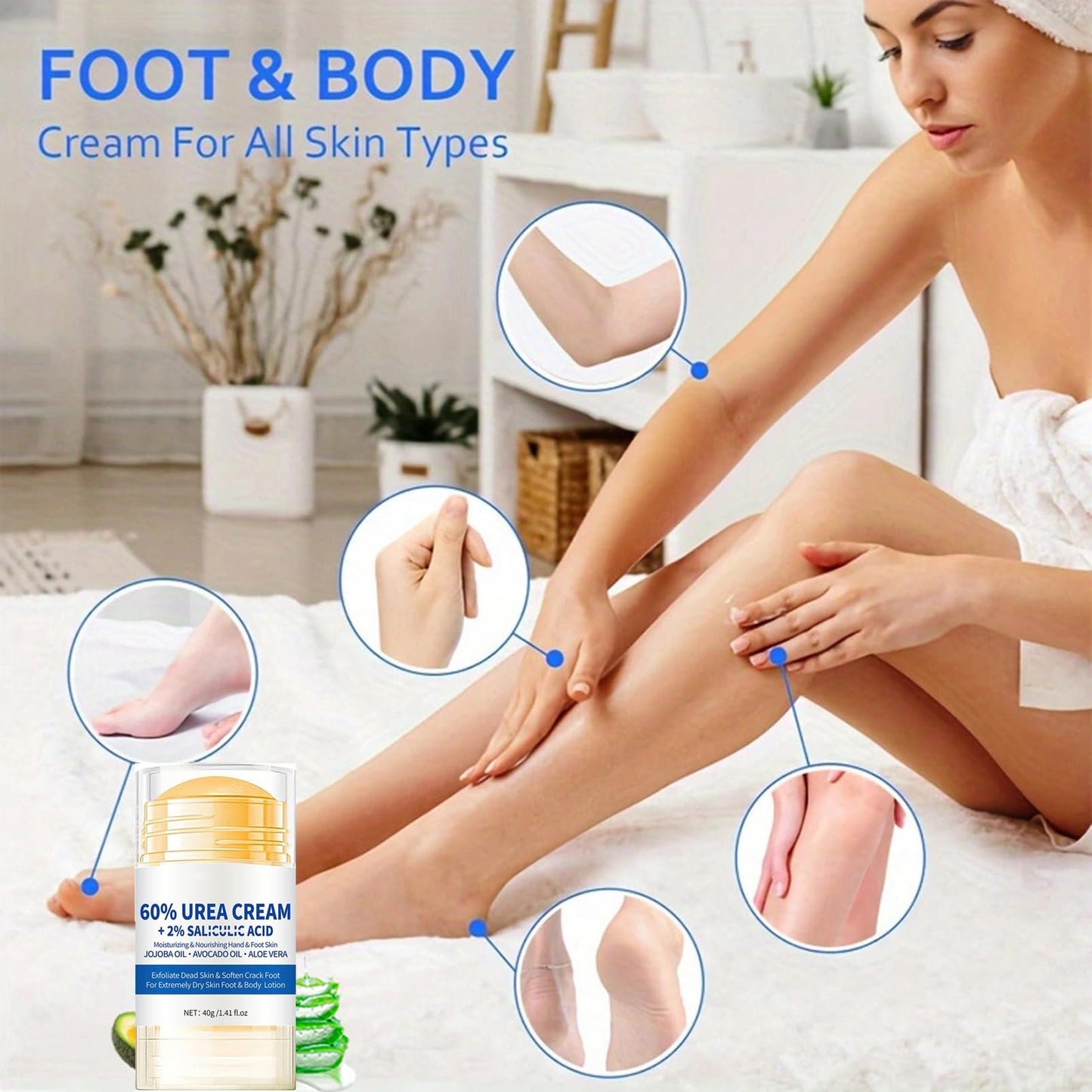 Urea Cream 60% for Feet & Dry Cracked Skin - Urea Foot Cream - Cracked Heel Repair Cream - Intense Moisturiser to Remove Hard Skin - Skin Care Hands & Feet