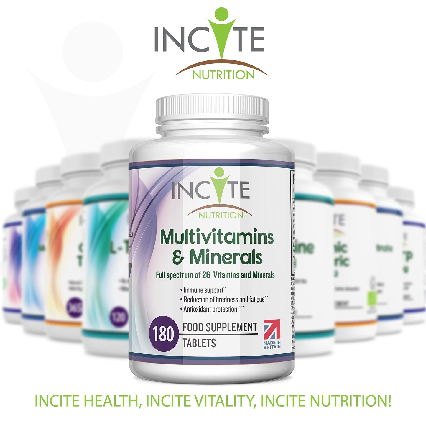 Multivitamin and Minerals | 180 Vegan Tablets | 26 Key Vitamins and Minerals for Women and Men | 6 Months Supply | Multivitamin Supplements 1 a Day Serving | Made in The UK by Incite Nutrition®