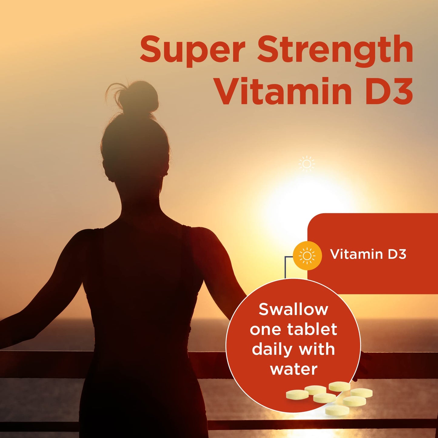 Healthspan Super Strength Vitamin D3 | Immune Health | Bone, Teeth & Muscle Health | Contains 1,000iu of Natural Source Vitamin D3 in Each Tablet | Vegetarian (60 Tablets)
