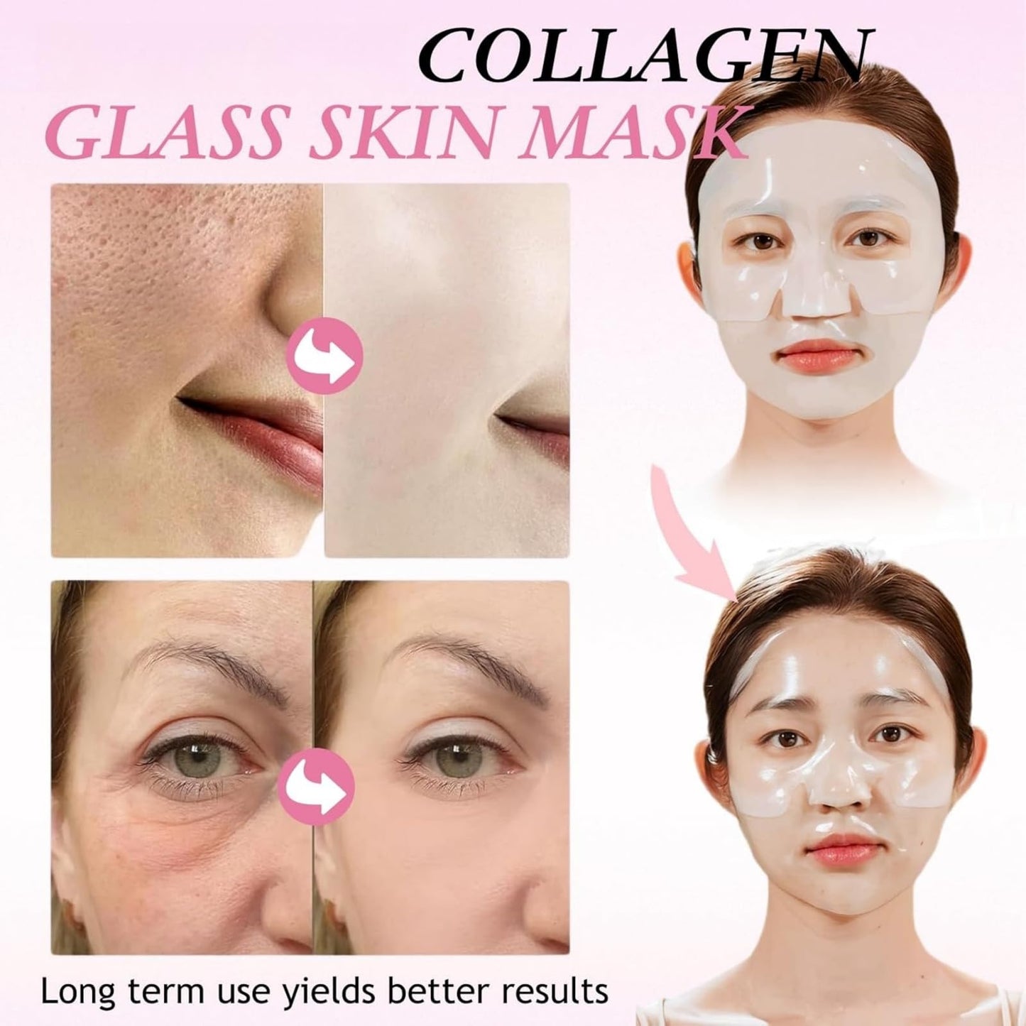 Fankayi 4PCS Colla-gen Mask,Deep Hydration Face Masks,Face Masks for Firming & Moisturising,Hydrating Face Mask,Colla-gen Face Mask Overnight,Deep Hydration Anti-Wrinkle,Reduce Fine Lines & Wrinkles,Firming