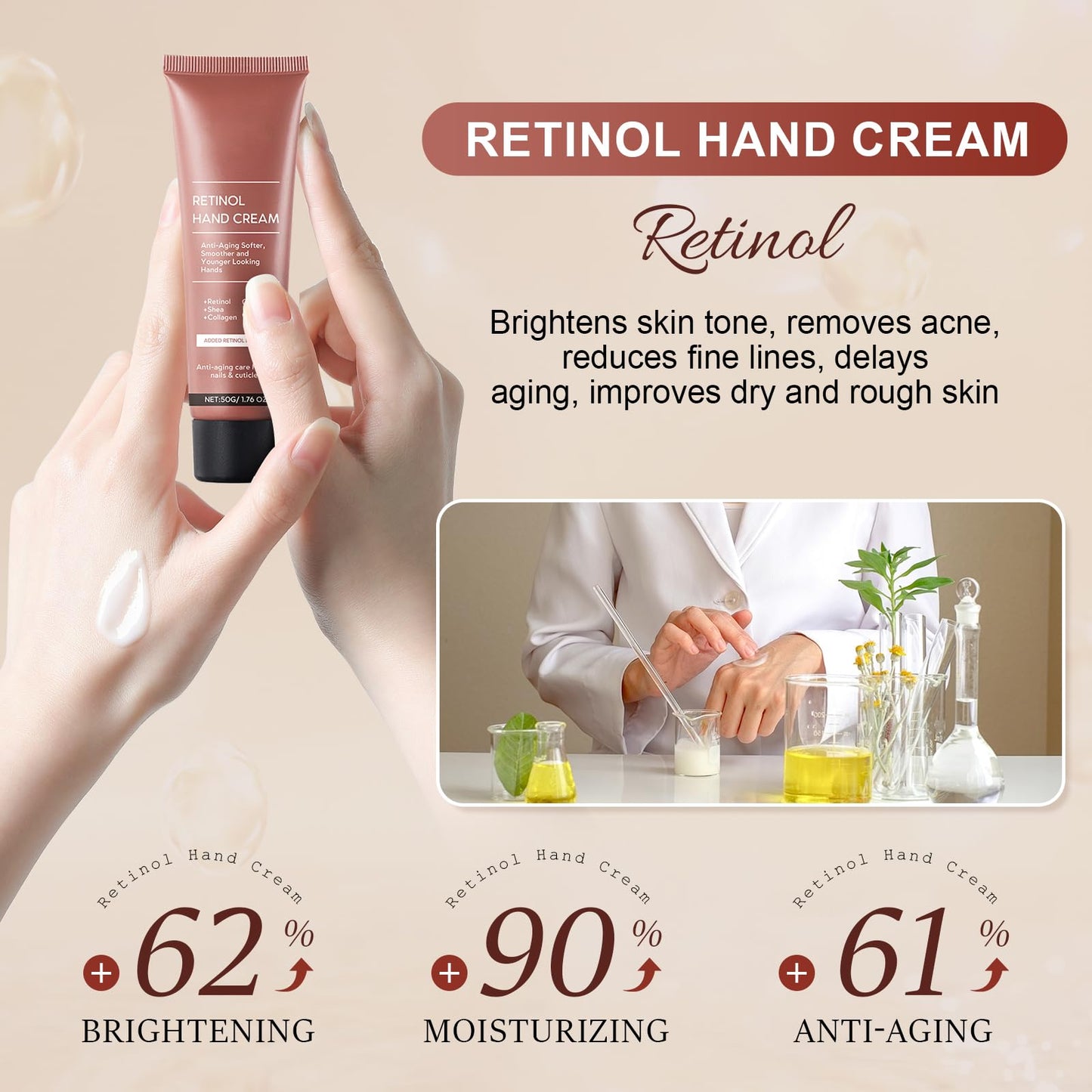 Allony Retinol Hand Cream, Retinol Hand Cream Anti Aging, Anti Aging hand cream, Firming Anti-Aging Hand Lotion, Care & Protects Skin, Nails & Cuticles, Handcream for Very Dry Hands
