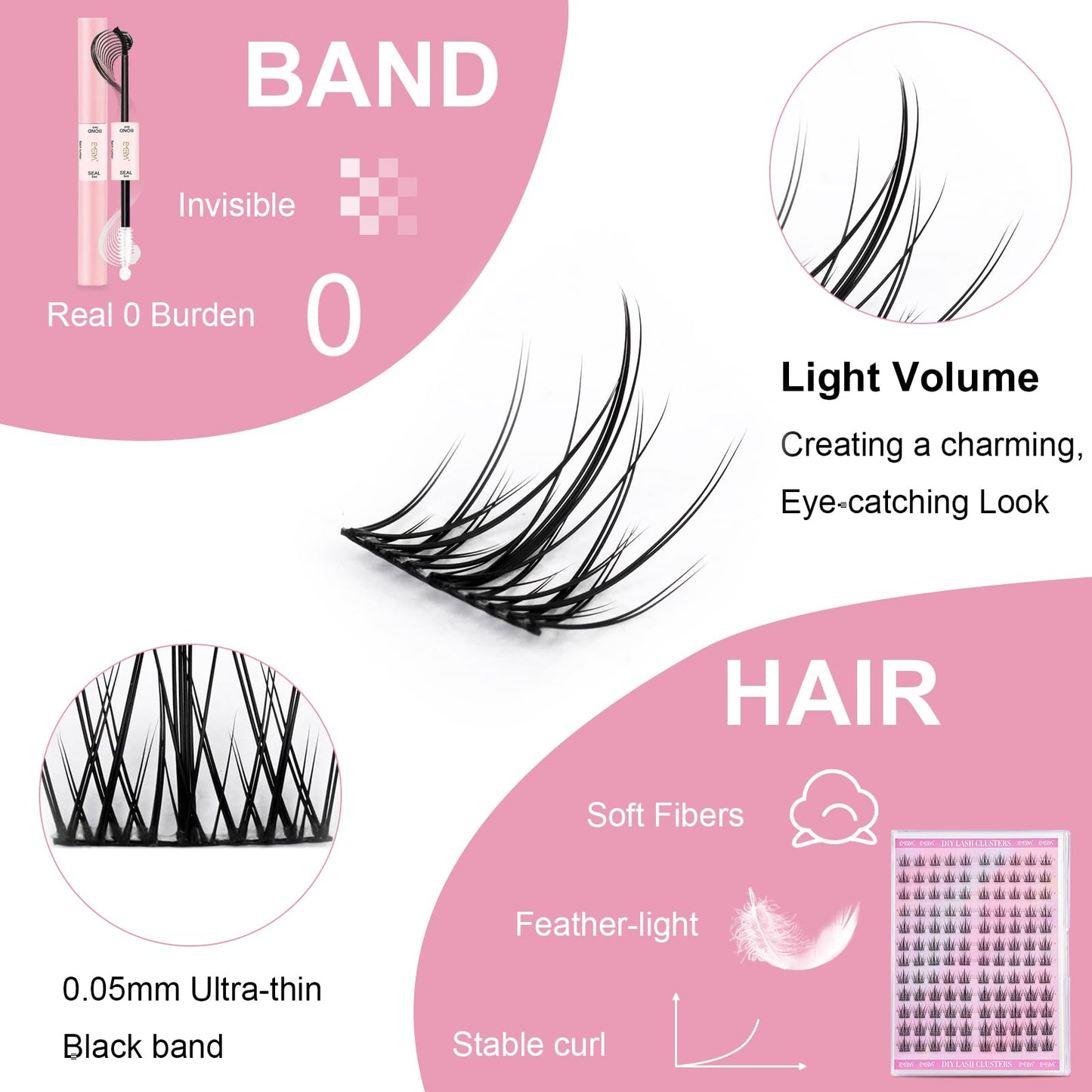 EMEDA Manga Lash Clusters Kit, Individual Lashes Wispy & Natural Cluster Lashes with Bond and Seal Tweezers, Soft Thin Band Anime False Eyelashes 10mm - 13mm Mix (EME04)
