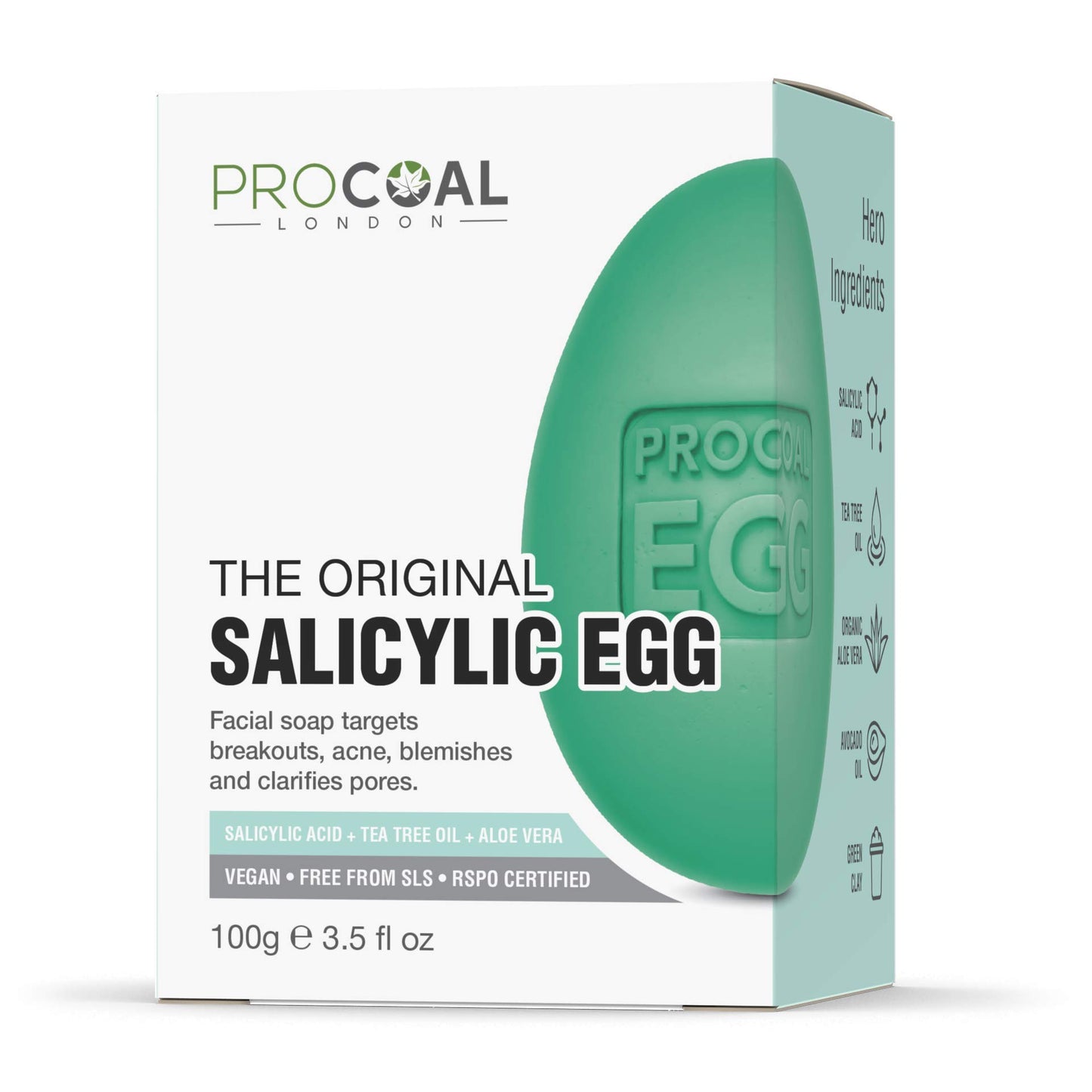 Salicylic Egg, Natural Salicylic Acid Soap 100g by Procoal - Salicylic Acid Face & Body Wash For Combination, Oily, Blemish Prone Complexion, Vegan Face Soap & Cruelty-free