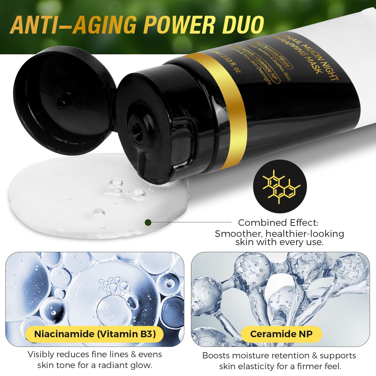 chenyayun 9000PPM Snail Mucin Overnight Wrapping Peel Off Mask for Intensive Hydrating, Skin Barrier Repairing, Reducing Sagging/Wrinkles/Fine Lines, 2.53 Oz/75 ML