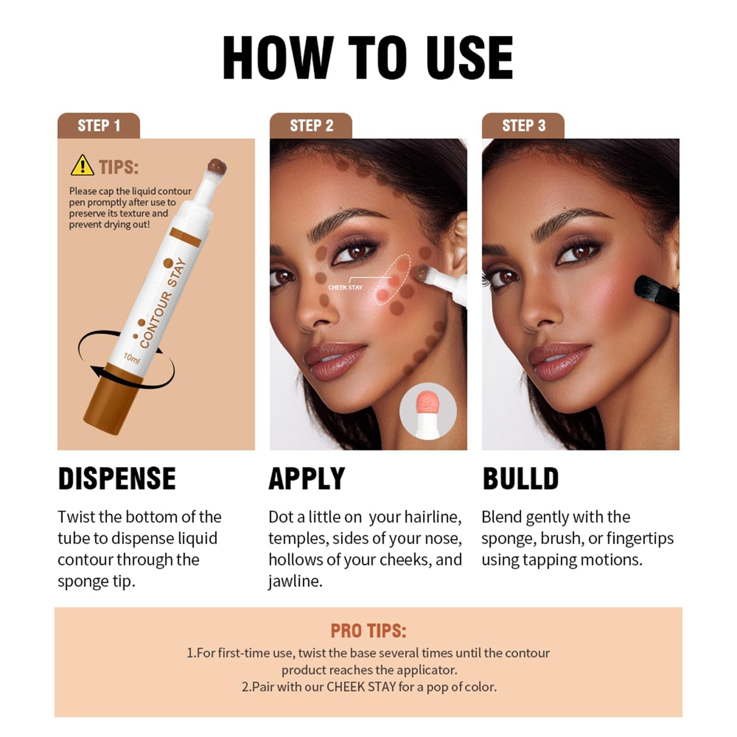 Maggidea Liquid Contour Stay, Long Wear Bronzer Cream Contour Makeup, Lightweight Bronzer Contour Stick with Sponge Tip, Long-Lasting Formula Flawless Definition Makeup, Blendable, Vegan & Cruelty-free