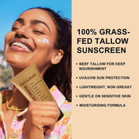 TBeautfave Beef Tallow Sunscreen SPF 50 Face, Beef Tallow Sun Cream SPF 50, Natural Sunscreen for Face & Body, Non Nano Zinc Oxide Sunscreens for All Skin Types, Lightweight, Non Greasy, 85g