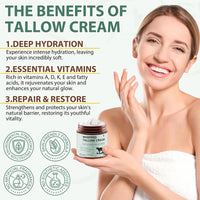 ThamGlow Beef Tallow for Skin Care, Tallow and Honey Balm, Tallow Face Cream, Tallow Face Moisturizer, Organic Grass-Fed Whipped Tallow Balm
