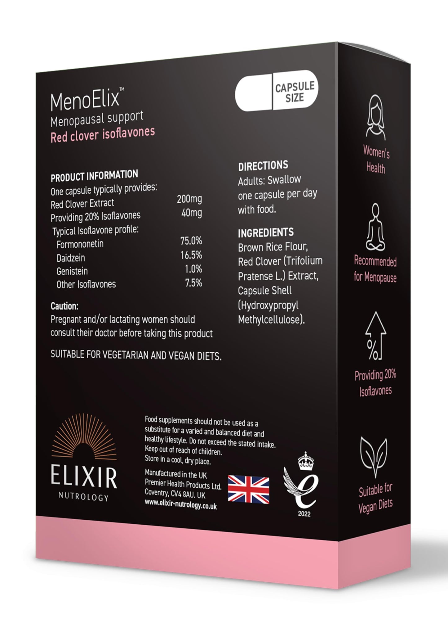 ELIXIR NUTROLOGY Red Clover Extract Capsules for Menopause Support | Isoflavone Rich Formula | Designed for Women During Menopausal Transition | Daily Support for Midlife Wellbeing | 30 Vegan Capsules | UK Made