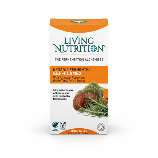 Living Nutrition Organic Fermented Kef-Flamex 60 Caps - Practitioner-formulated, bioactive Combination of Herbs Including Turmeric, Rosemary, Green Tea and reishi Spores