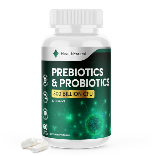 300 Billion CFU Prebiotic and Probiotic Supplements, Help Balance Gut Flora, Relieve Bloating, Promote Regularity, Probiotics for Women & Men – 60 Capsules by HealthEssent