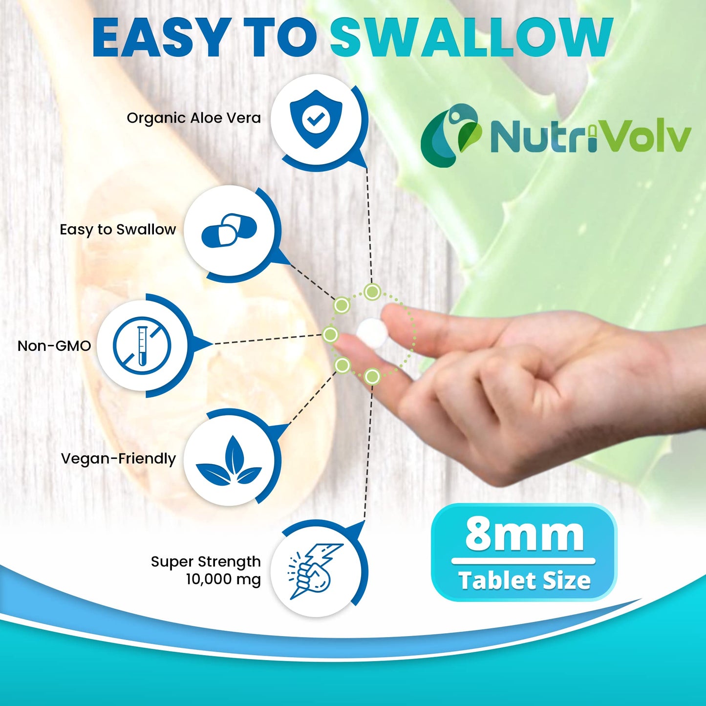 Nutrivolv Aloe Vera 10000mg - 120 Tablets - Skincare Colon Cleanse Digestion Detox