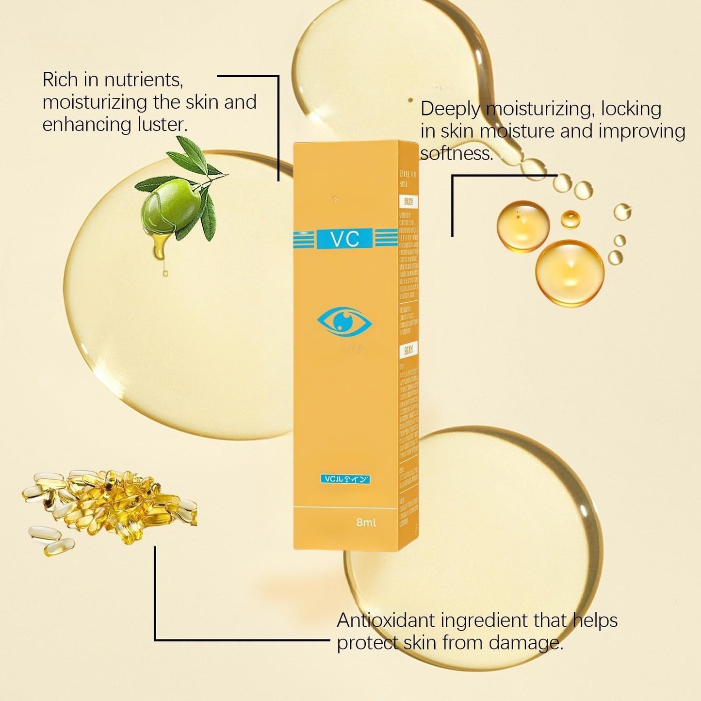 Lutein Eye Essence Oil,Vitamin C Lutein Eye Serum Oil,VC Rollerball E-ye Serum Brightening Ey-e Cream,Anti Aging E-ye Ser-um,Moisturizing E-ye Tightening Cream,Lu-tein Rollerball Essential O-il