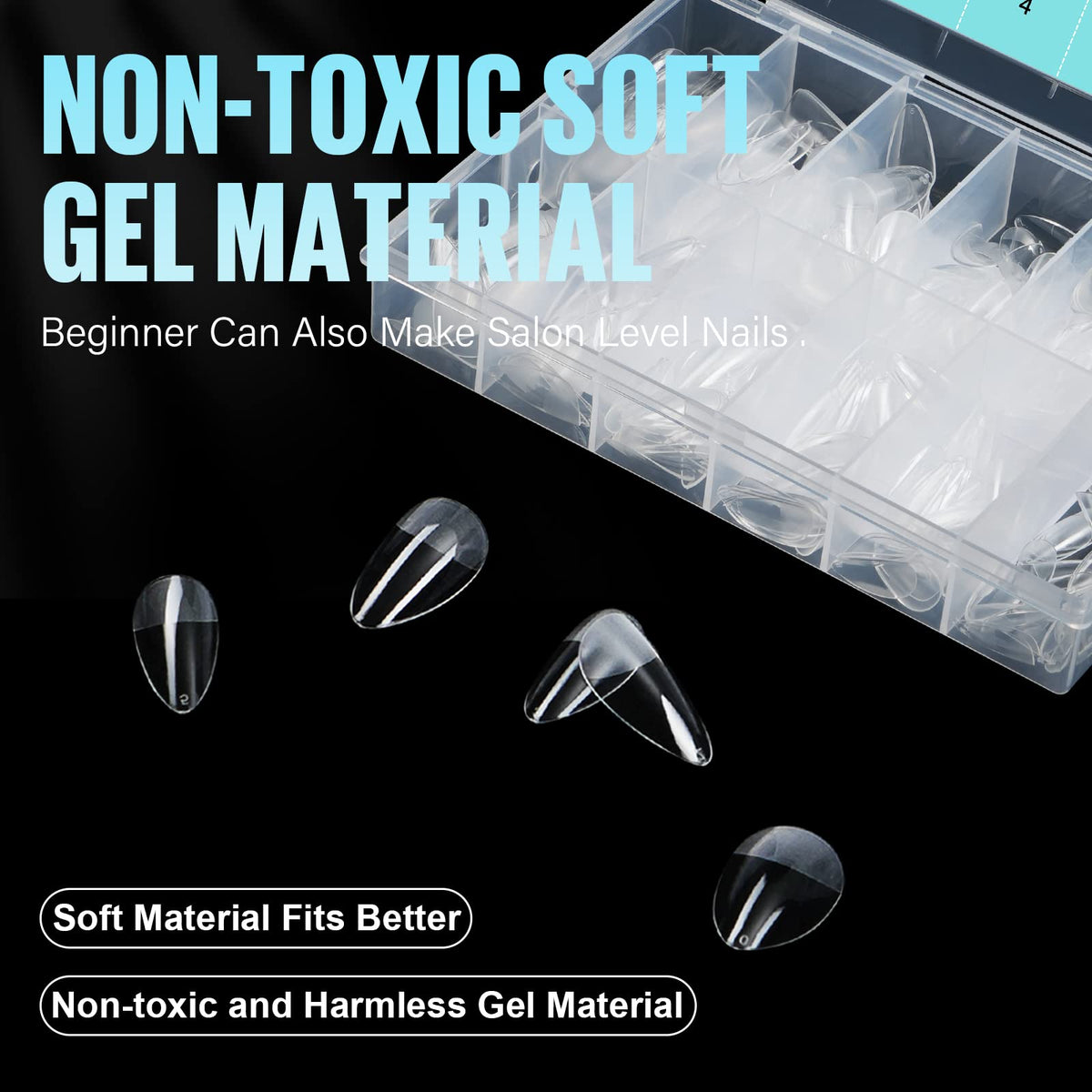 TOMICCA Medium Almond Nail Tips, 360PCS Clear Half Matte Full Cover for Extensions, Pre-Buff No File Traceless for Nail Art Salon and Home DIY, 12 Sizes